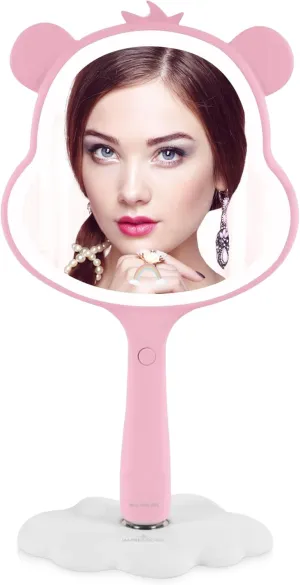 Impressions Vanity Care Bears Cheer LED Handheld Makeup Mirror for Desk, Lighted Travel Makeup Mirror with Detachable Standing Base, Ultra Bright Adjustable Lighting and Figural Shaped (Pink)