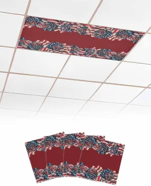 Independence Day Fluorescent Light Covers for Ceiling Lights 4x2 feet, 4 Pack Magnetic Light Filters for Classroom, Patriotic America Flag Flowers Art Fluorescent Lights Shade Panel for Office School
