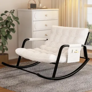 Indoor Outdoor Patio Rocking Chairs, Papasan Rocking Chairs, Double Papasan Chair with Cushion, Oversized Modern Rocker Chairs for Living Room, Bedroom, Porch, Garden Beige