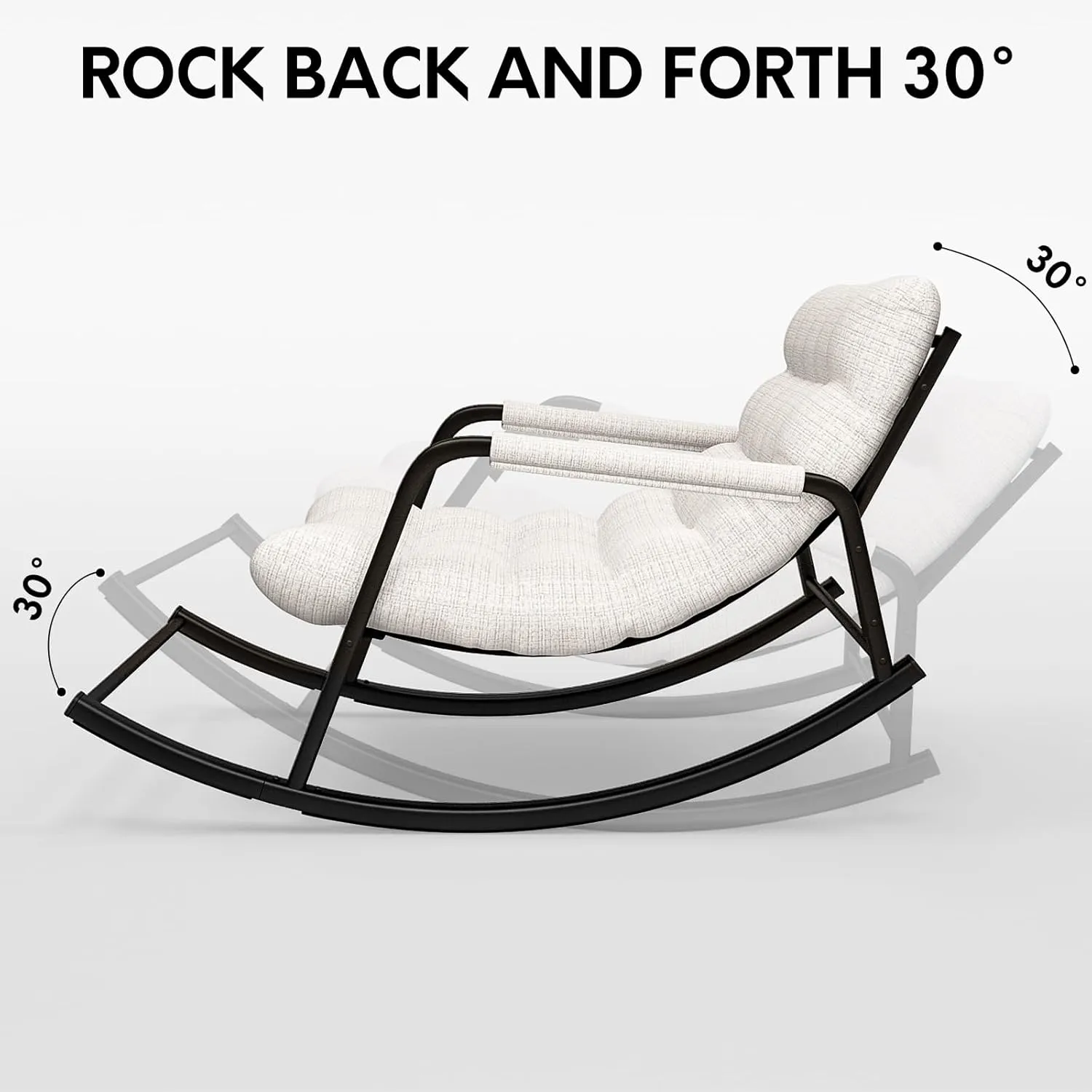 Indoor Outdoor Patio Rocking Chairs, Papasan Rocking Chairs, Double Papasan Chair with Cushion, Oversized Modern Rocker Chairs for Living Room, Bedroom, Porch, Garden Beige