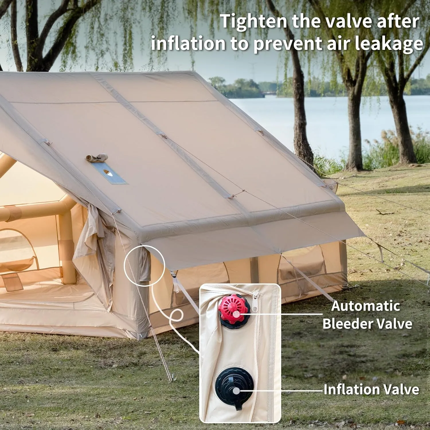 Inflatable Camping Tent with Hand Pump Waterproof Outdoor Blow up Tent 3-8 Person Oxford 4 Season Glamping Air Tent Cabin House with Mesh Windows & Door