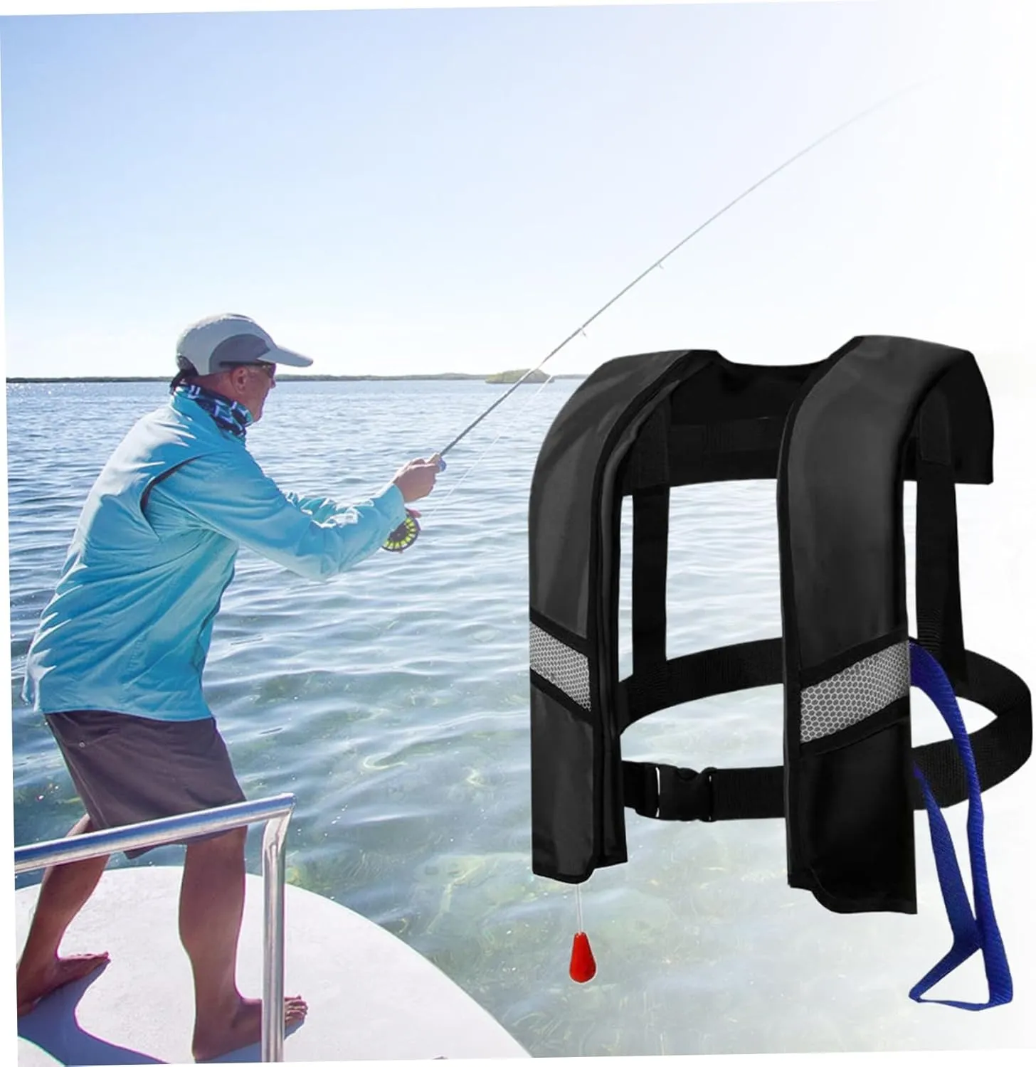 Inflatable Snorkel Vest, Adult Snorkeling Jackets, Manual Inflatable Nylon Adjustable Buckle Swim Vest with Reflective Strips & Whistle for Adults, Kids (No Gas Cylinder)