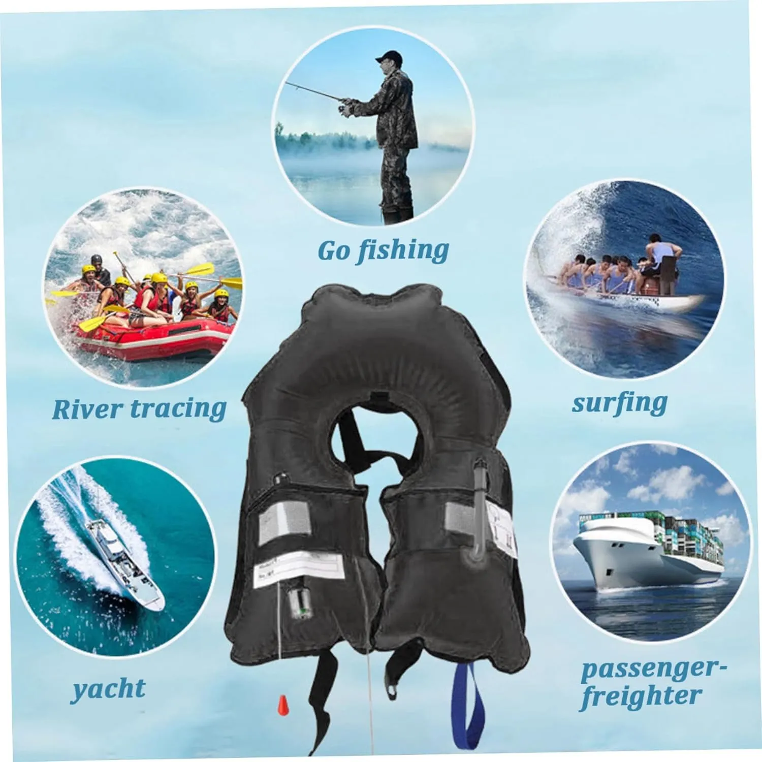 Inflatable Snorkel Vest, Adult Snorkeling Jackets, Manual Inflatable Nylon Adjustable Buckle Swim Vest with Reflective Strips & Whistle for Adults, Kids (No Gas Cylinder)