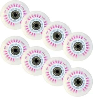 Inline Skate Replacement Wheels 8-Pack LED Light-Up Inline Skate, 90A Freestyle Brake Wheels with Bearings Core Replacement Light Up Pulley,Outdoor & Indoor Flash Illuminating Design (D, 80MM)