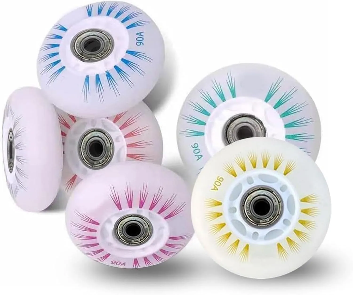 Inline Skate Replacement Wheels 8-Pack LED Light-Up Inline Skate, 90A Freestyle Brake Wheels with Bearings Core Replacement Light Up Pulley,Outdoor & Indoor Flash Illuminating Design (D, 80MM)
