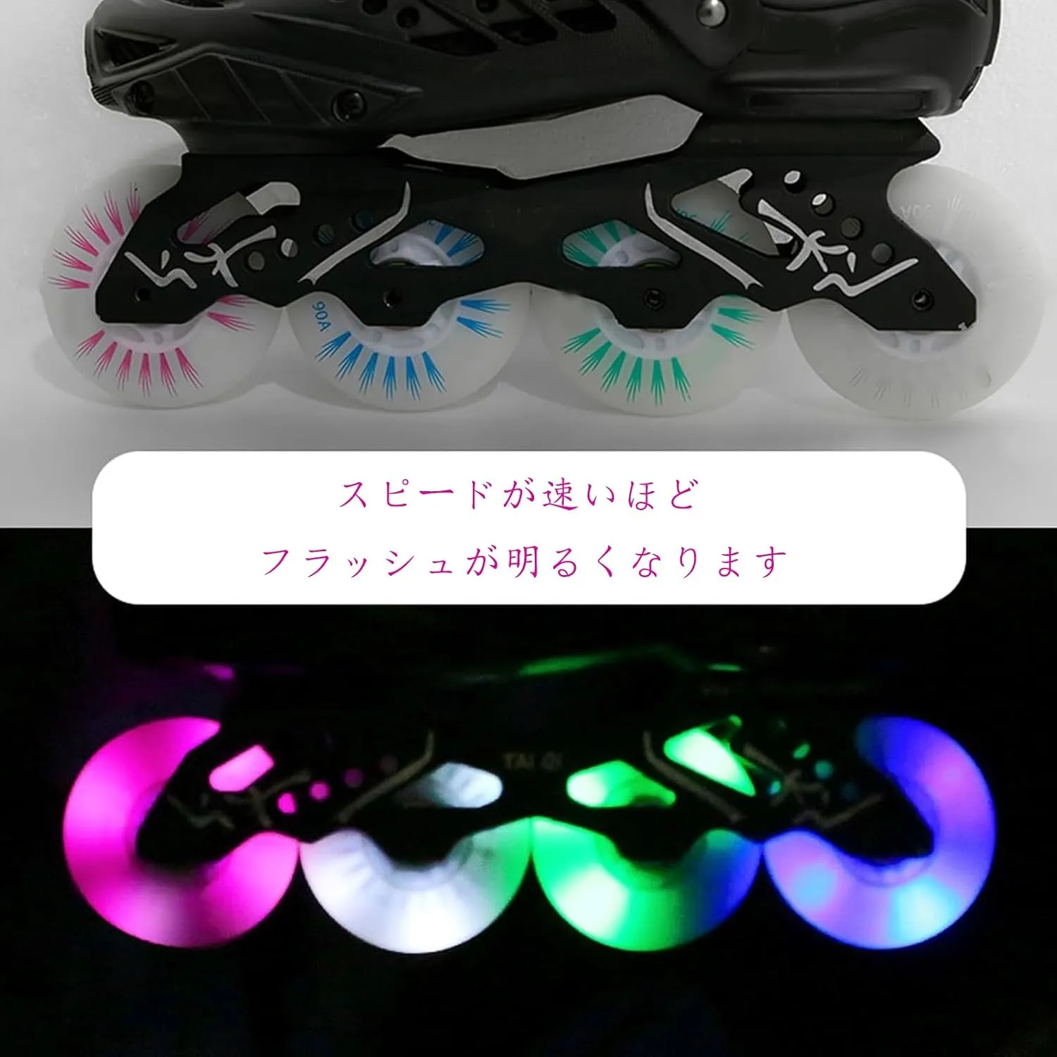 Inline Skate Replacement Wheels 8-Pack LED Light-Up Inline Skate, 90A Freestyle Brake Wheels with Bearings Core Replacement Light Up Pulley,Outdoor & Indoor Flash Illuminating Design (D, 80MM)