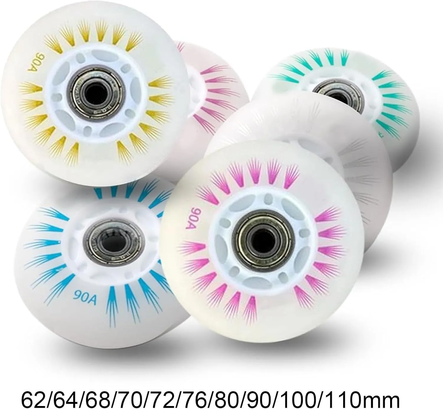 Inline Skate Replacement Wheels 8-Pack LED Light-Up Inline Skate, 90A Freestyle Brake Wheels with Bearings Core Replacement Light Up Pulley,Outdoor & Indoor Flash Illuminating Design (D, 80MM)