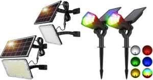 JACKYLED 299 LED 1000 Lumens Bright Solar Wall Spotlight and Color Changing Spotlight