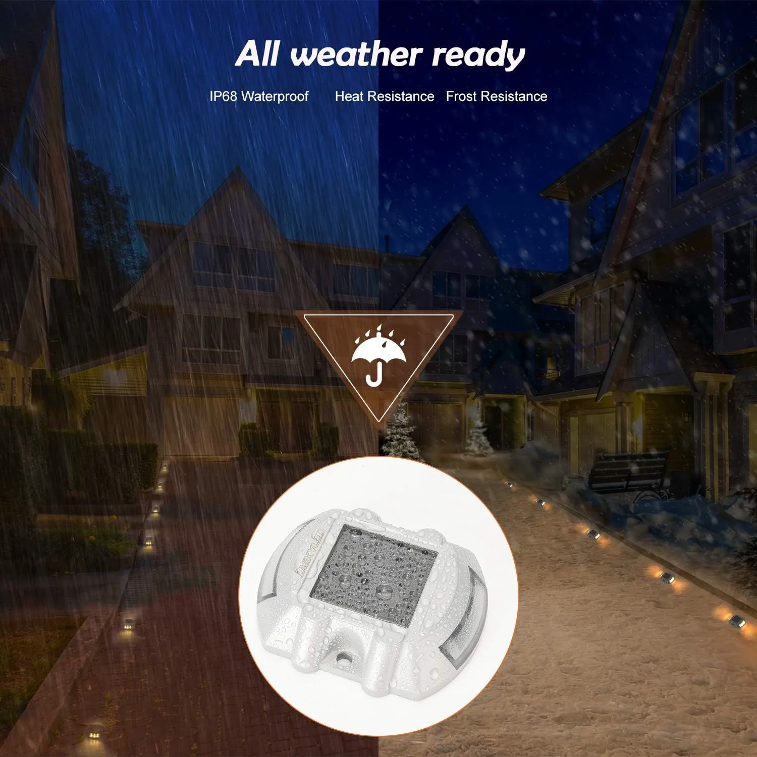 JACKYLED Solar Dock Lights with Switch Warm White 6-Pack Solar Powered Driveway Marker Lights Waterproof Outdoor LED Deck Lighting Road Studs for Marine Step Stair Garden Sidewalk Path