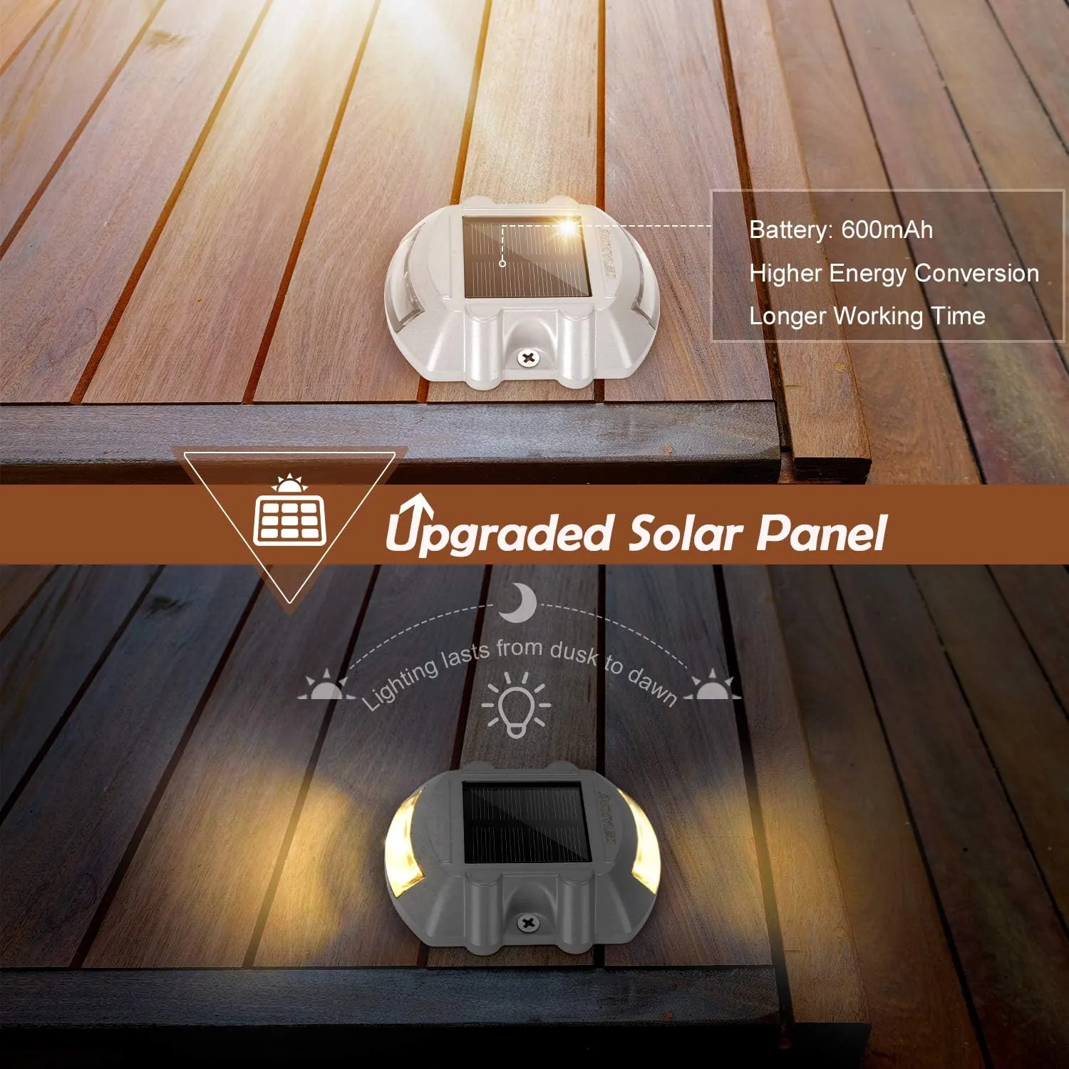JACKYLED Solar Dock Lights with Switch Warm White 6-Pack Solar Powered Driveway Marker Lights Waterproof Outdoor LED Deck Lighting Road Studs for Marine Step Stair Garden Sidewalk Path