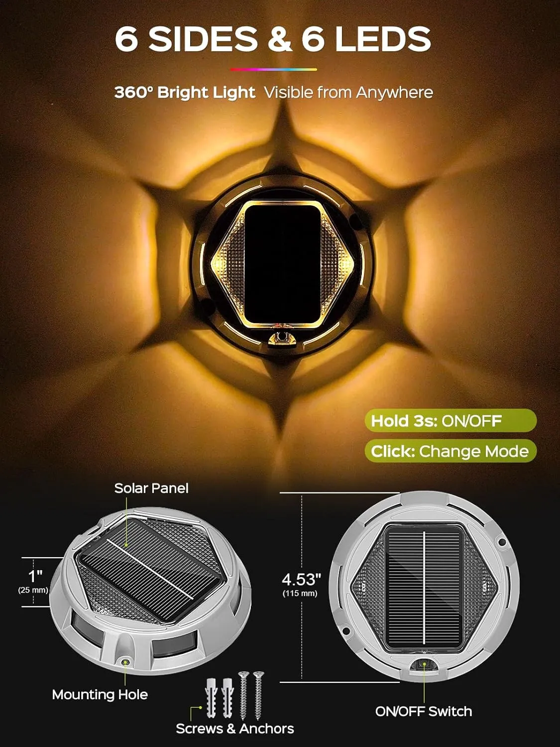 JACKYLED Solar Driveway Deck Lights, Multicolor Solar Powered IP68 Waterproof 12 Modes Driveway Marker Dock Lights for Pathway, Boat, Garden Withstand 2 Ton Pressure Dusk-Dawn 24H Runtime, 8-Pack