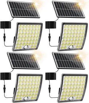 JACKYLED Solar Lights Outdoor Waterproof, Motion Sensor Security Flood Lights Convex Lens Amplified 50% Brighter with 16.4ft Extension Cord, Security Light for Barn, Porch, Backyard,4-Pack