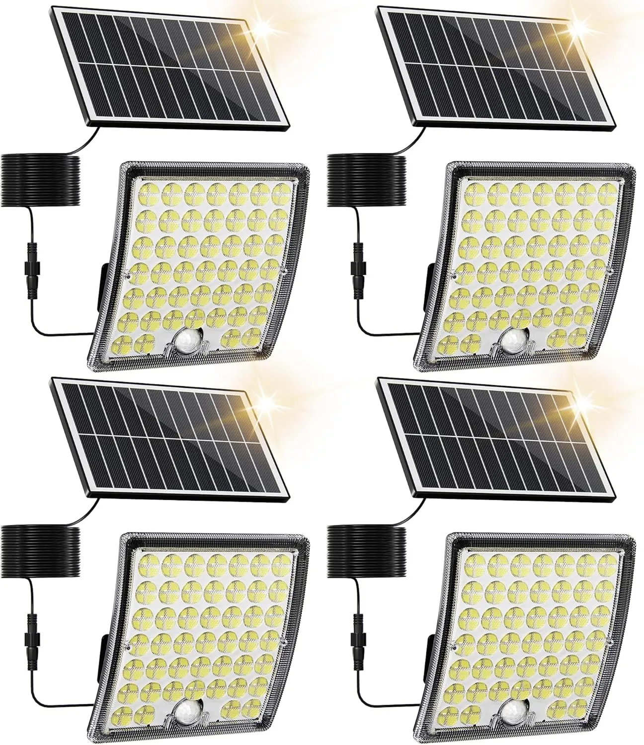 JACKYLED Solar Lights Outdoor Waterproof, Motion Sensor Security Flood Lights Convex Lens Amplified 50% Brighter with 16.4ft Extension Cord, Security Light for Barn, Porch, Backyard,4-Pack