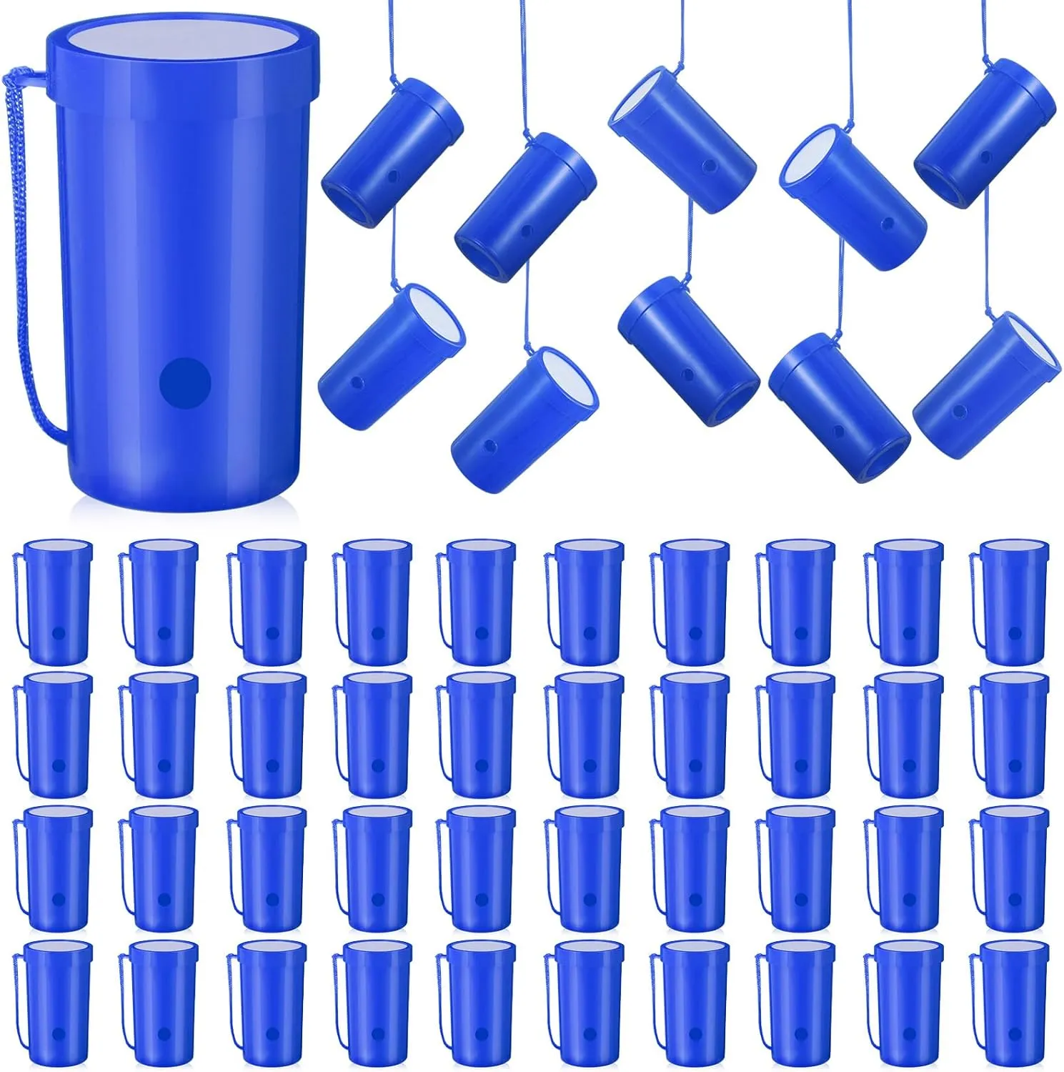 Jenaai 50 Pcs Mini Air Horn 3 Inch Noisemakers for Sporting Events Fun Stadium Loud Noise Maker Blow Horn Noise Whistle with Lanyard for Birthday Party Celebrations Goodie Bag(Blue)