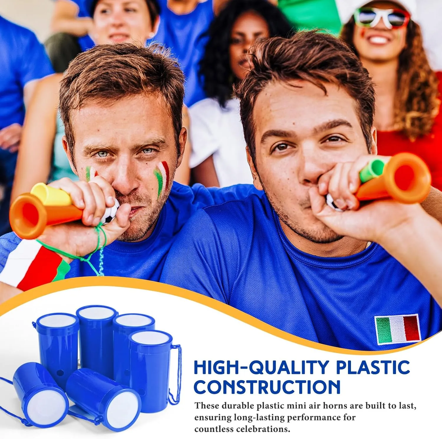 Jenaai 50 Pcs Mini Air Horn 3 Inch Noisemakers for Sporting Events Fun Stadium Loud Noise Maker Blow Horn Noise Whistle with Lanyard for Birthday Party Celebrations Goodie Bag(Blue)