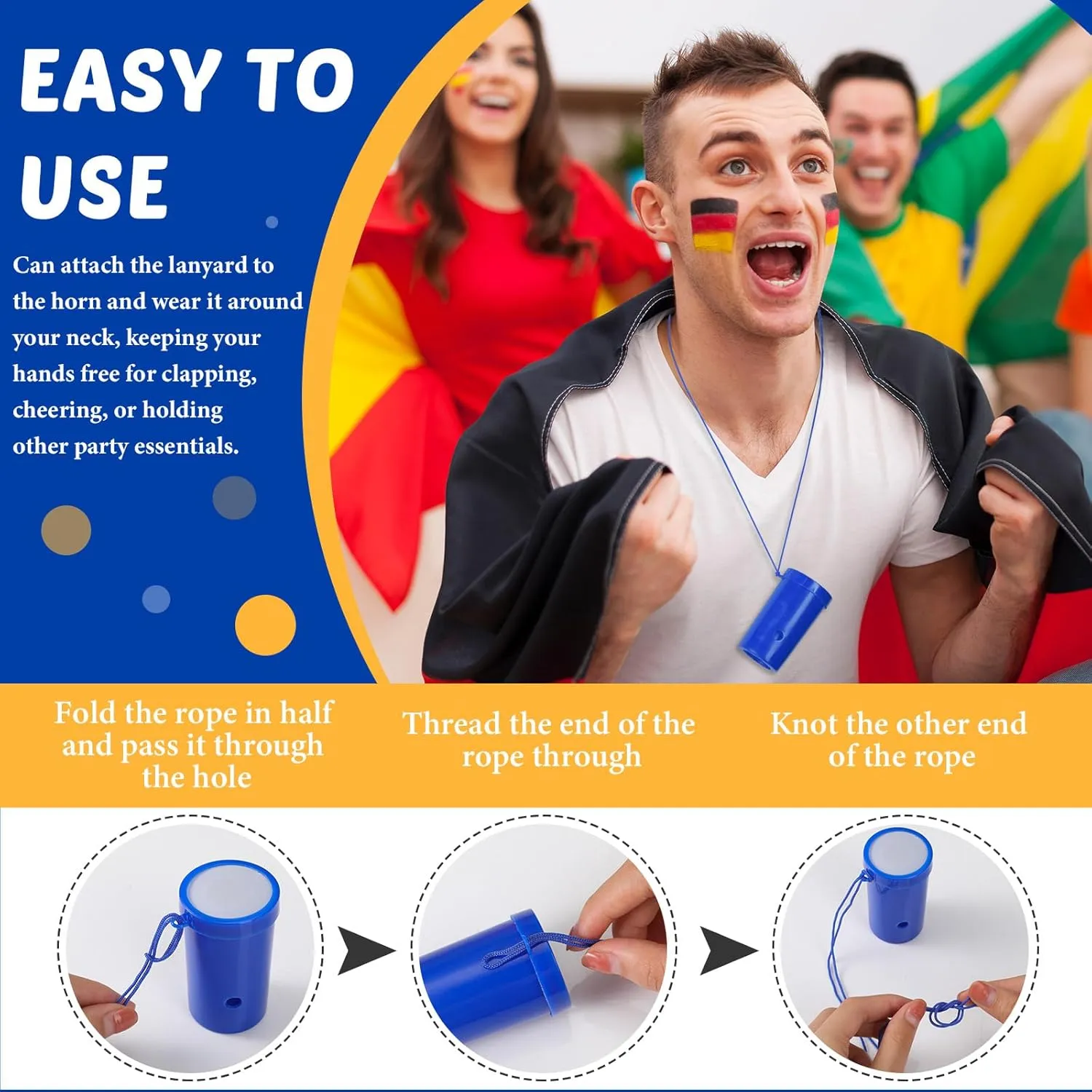 Jenaai 50 Pcs Mini Air Horn 3 Inch Noisemakers for Sporting Events Fun Stadium Loud Noise Maker Blow Horn Noise Whistle with Lanyard for Birthday Party Celebrations Goodie Bag(Blue)