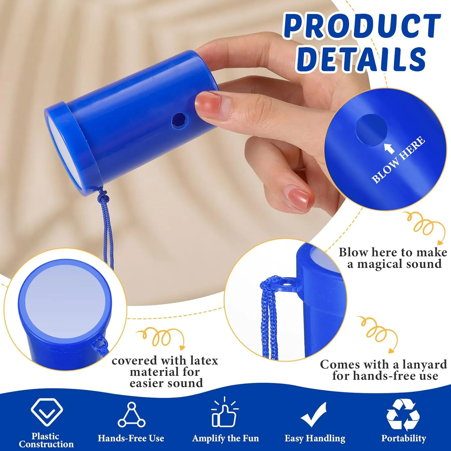 Jenaai 50 Pcs Mini Air Horn 3 Inch Noisemakers for Sporting Events Fun Stadium Loud Noise Maker Blow Horn Noise Whistle with Lanyard for Birthday Party Celebrations Goodie Bag(Blue)