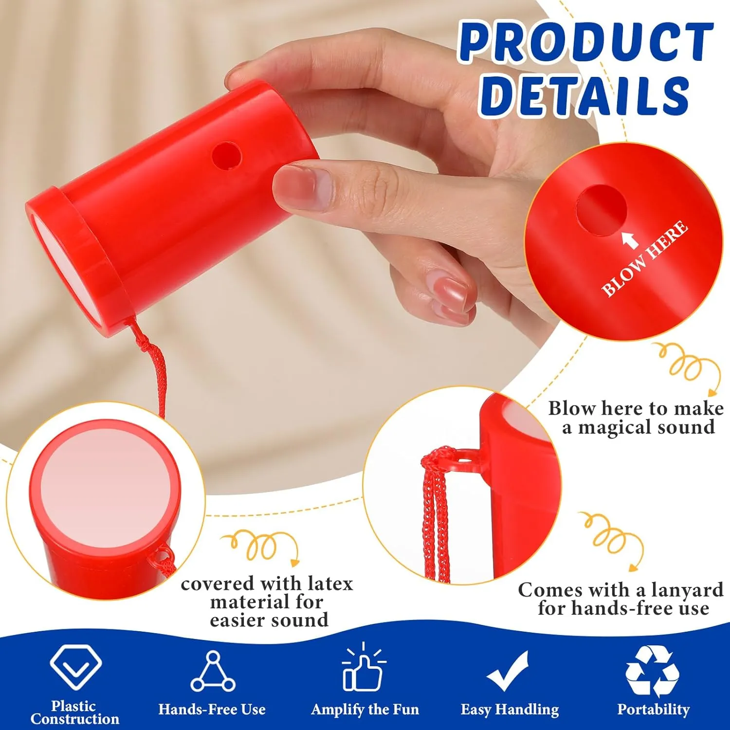 Jenaai 50 Pcs Mini Air Horn 3 Inch Noisemakers for Sporting Events Fun Stadium Loud Noise Maker Blow Horn Noise Whistle with Lanyard for Birthday Party Celebrations Goodie Bag(Red)