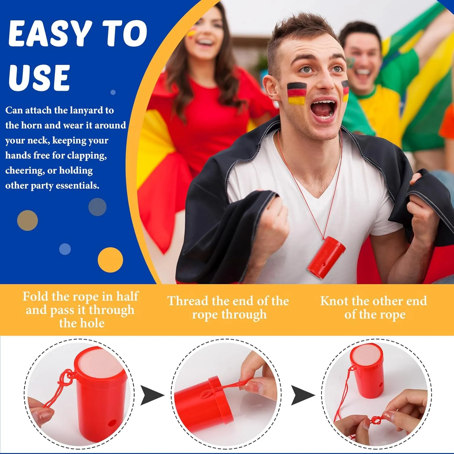 Jenaai 50 Pcs Mini Air Horn 3 Inch Noisemakers for Sporting Events Fun Stadium Loud Noise Maker Blow Horn Noise Whistle with Lanyard for Birthday Party Celebrations Goodie Bag(Red)