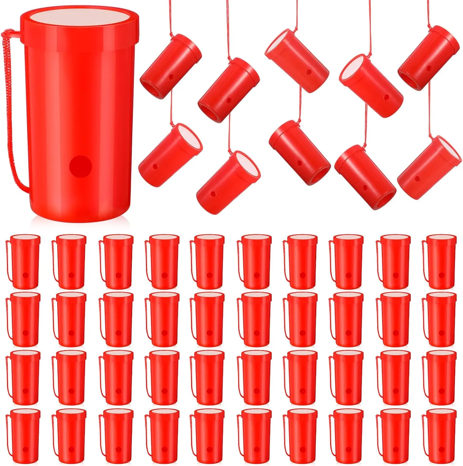 Jenaai 50 Pcs Mini Air Horn 3 Inch Noisemakers for Sporting Events Fun Stadium Loud Noise Maker Blow Horn Noise Whistle with Lanyard for Birthday Party Celebrations Goodie Bag(Red)