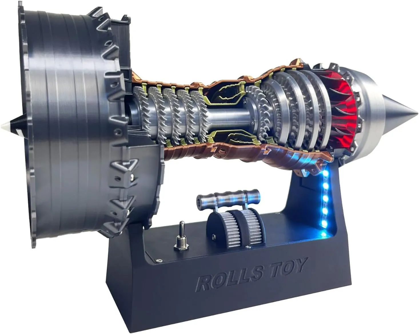 Jet Aircraft Turbofan Turbojet Engine Model Kit, 3D DIY Printed Electric Structures, Aero Mechanical Science, Gift, Education Display, Desktop Toy (Magnetic Base with Light TR-900 Engine, 11 in)