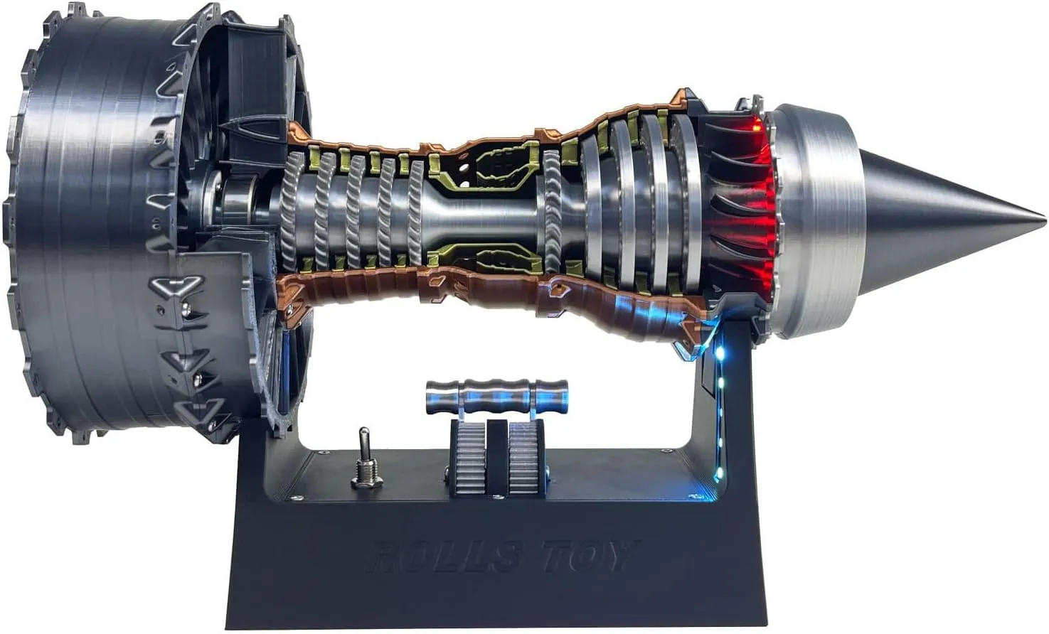Jet Aircraft Turbofan Turbojet Engine Model Kit, 3D DIY Printed Electric Structures, Aero Mechanical Science, Gift, Education Display, Desktop Toy (Magnetic Base with Light TR-900 Engine, 11 in)