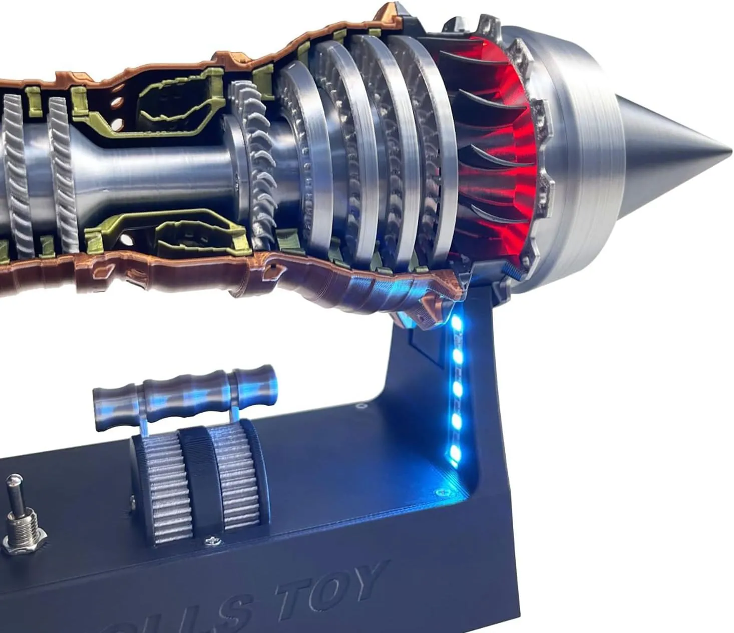 Jet Aircraft Turbofan Turbojet Engine Model Kit, 3D DIY Printed Electric Structures, Aero Mechanical Science, Gift, Education Display, Desktop Toy (Magnetic Base with Light TR-900 Engine, 11 in)