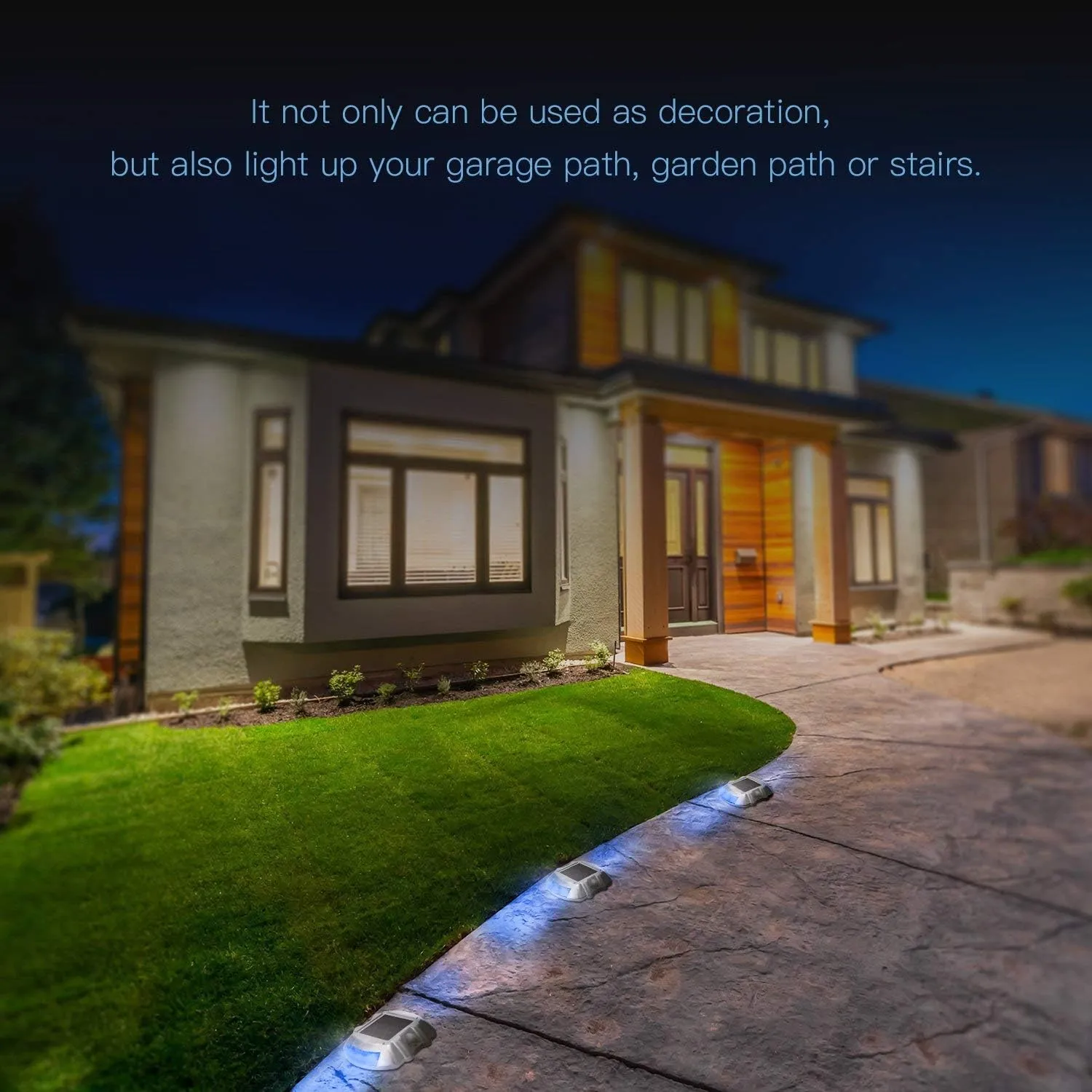 JIGUOOR Solar Deck Lights LED Driveway Lights Solar Powered Dock Light Outdoor IP68 Waterproof Road Markers for Step Sidewalk Stair Boat Garden Ground Pathway Yard (Blue, 14 Pack)