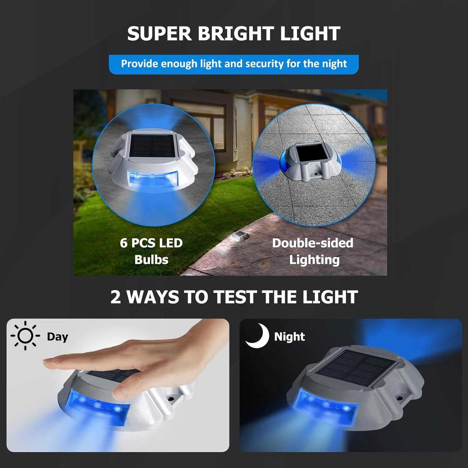 JIGUOOR Solar Deck Lights LED Driveway Lights Solar Powered Dock Light Outdoor IP68 Waterproof Road Markers for Step Sidewalk Stair Boat Garden Ground Pathway Yard (Blue, 14 Pack)