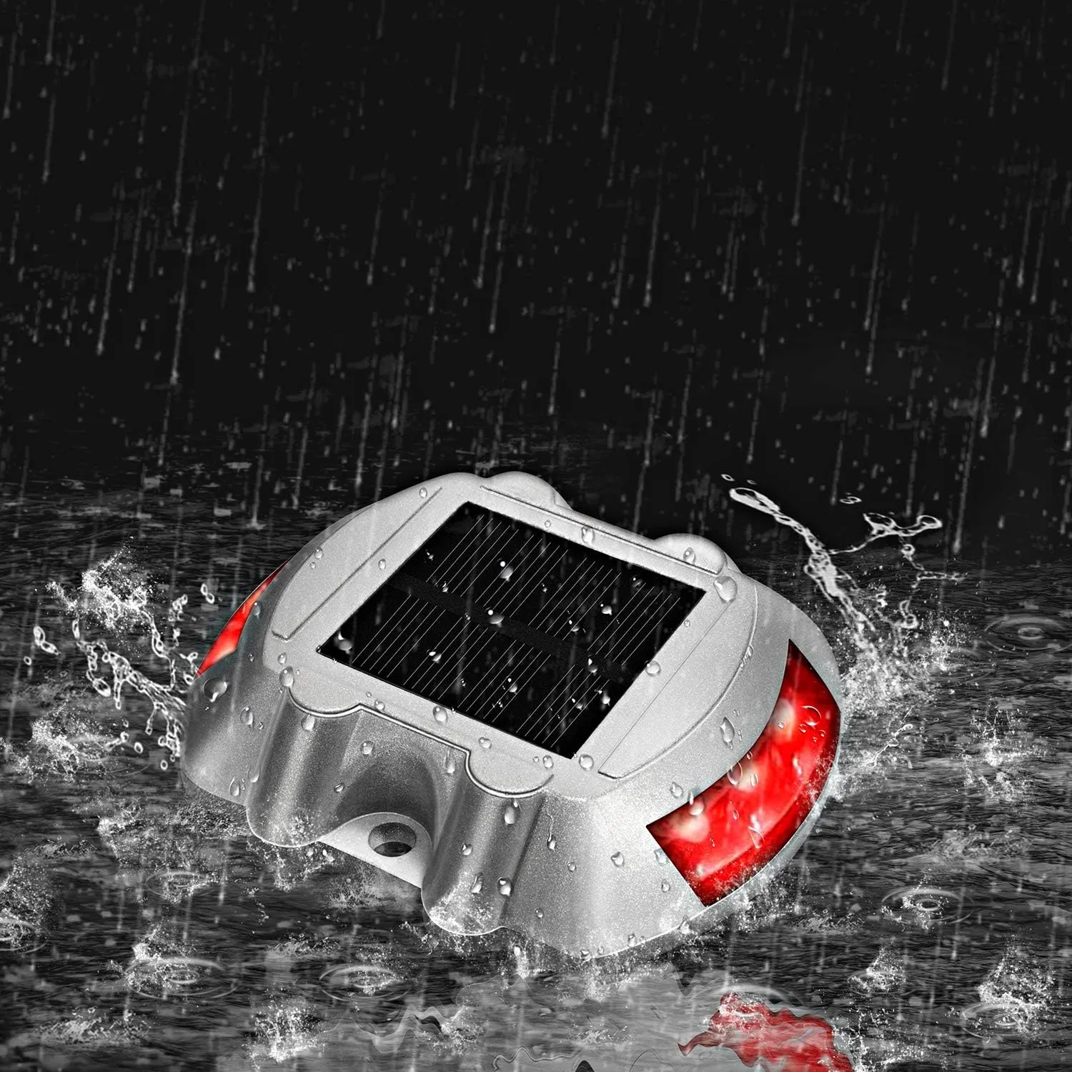 JIGUOOR Solar Deck Lights LED Driveway Lights Solar Powered Dock Light Outdoor IP68 Waterproof Road Markers for Step Sidewalk Stair Boat Garden Ground Pathway Yard (Red, 6 Pack)
