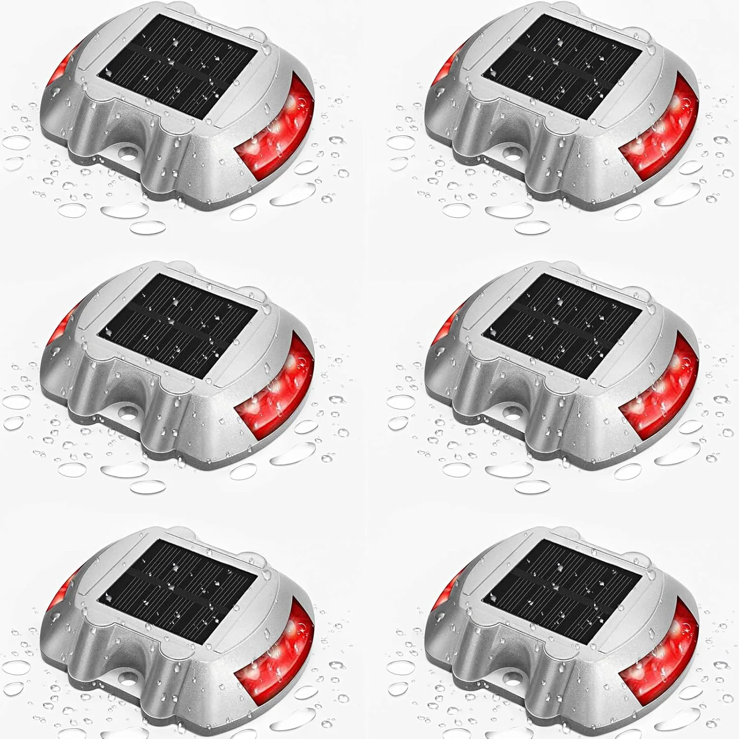 JIGUOOR Solar Deck Lights LED Driveway Lights Solar Powered Dock Light Outdoor IP68 Waterproof Road Markers for Step Sidewalk Stair Boat Garden Ground Pathway Yard (Red, 6 Pack)