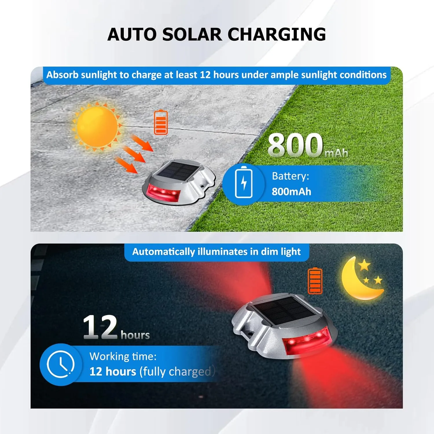 JIGUOOR Solar Deck Lights LED Driveway Lights Solar Powered Dock Light Outdoor IP68 Waterproof Road Markers for Step Sidewalk Stair Boat Garden Ground Pathway Yard (Red, 6 Pack)