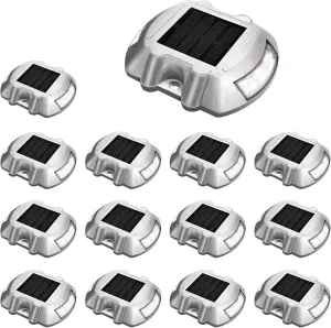 JIGUOOR Solar Deck Lights LED Driveway Lights Solar Powered Dock Light Outdoor IP68 Waterproof Road Markers for Step Sidewalk Stair Boat Garden Ground Pathway Yard (White, 14 Pack)