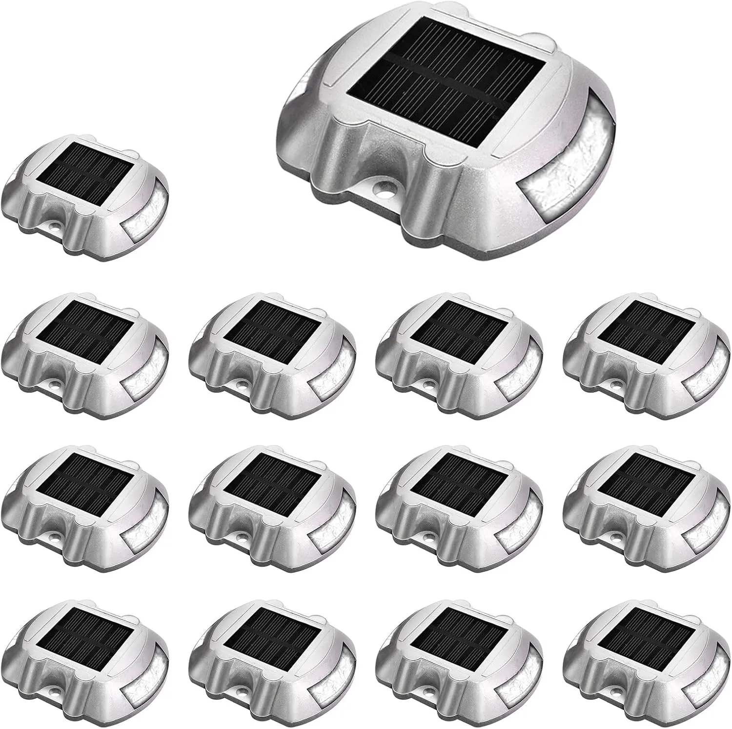JIGUOOR Solar Deck Lights LED Driveway Lights Solar Powered Dock Light Outdoor IP68 Waterproof Road Markers for Step Sidewalk Stair Boat Garden Ground Pathway Yard (White, 14 Pack)