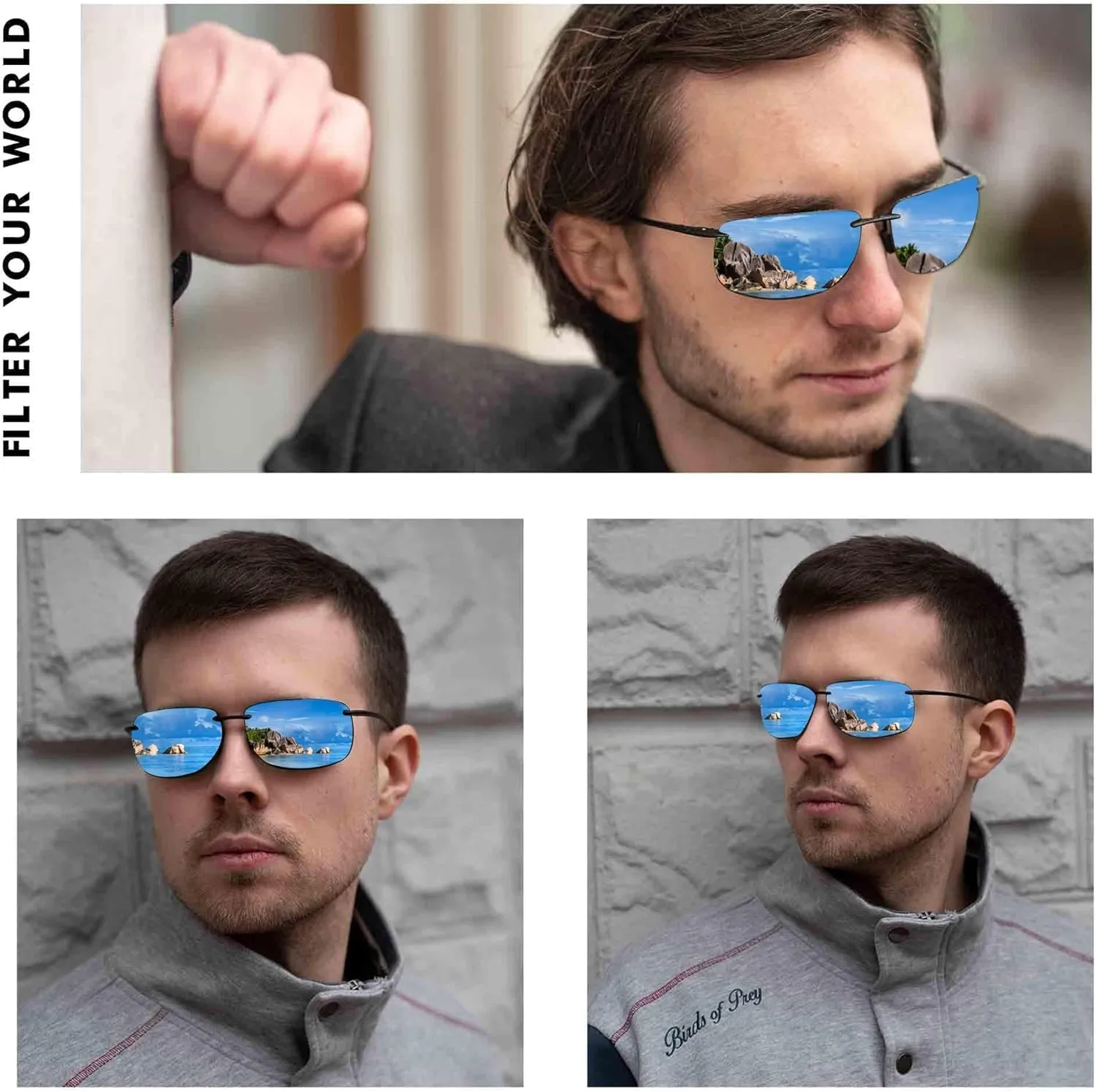 JIM HALO Sport Sunglasses for Men Women TR90 Rimless Frame for Running Fishing Cycling Driving