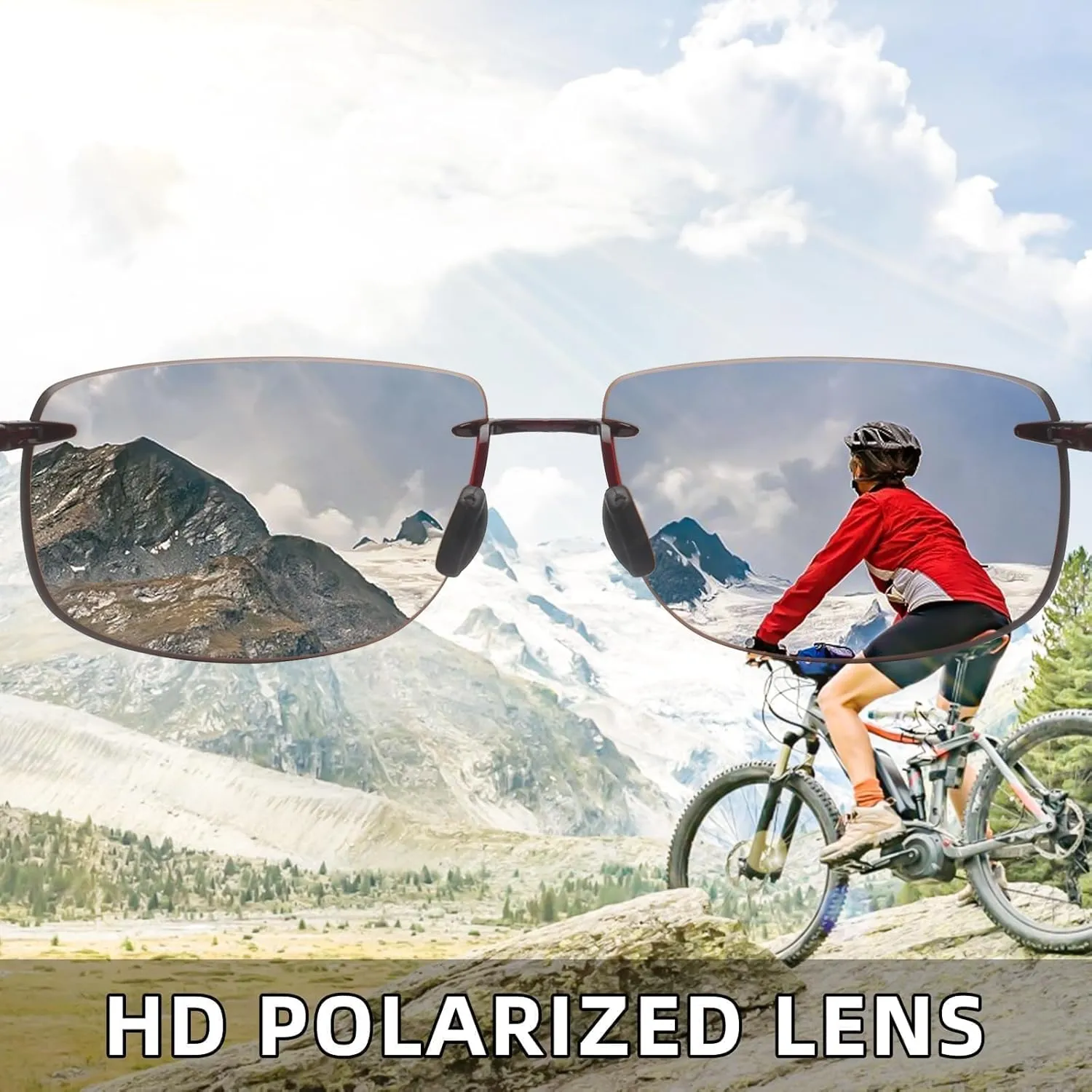 JIM HALO Sport Sunglasses for Men Women TR90 Rimless Frame for Running Fishing Cycling Driving