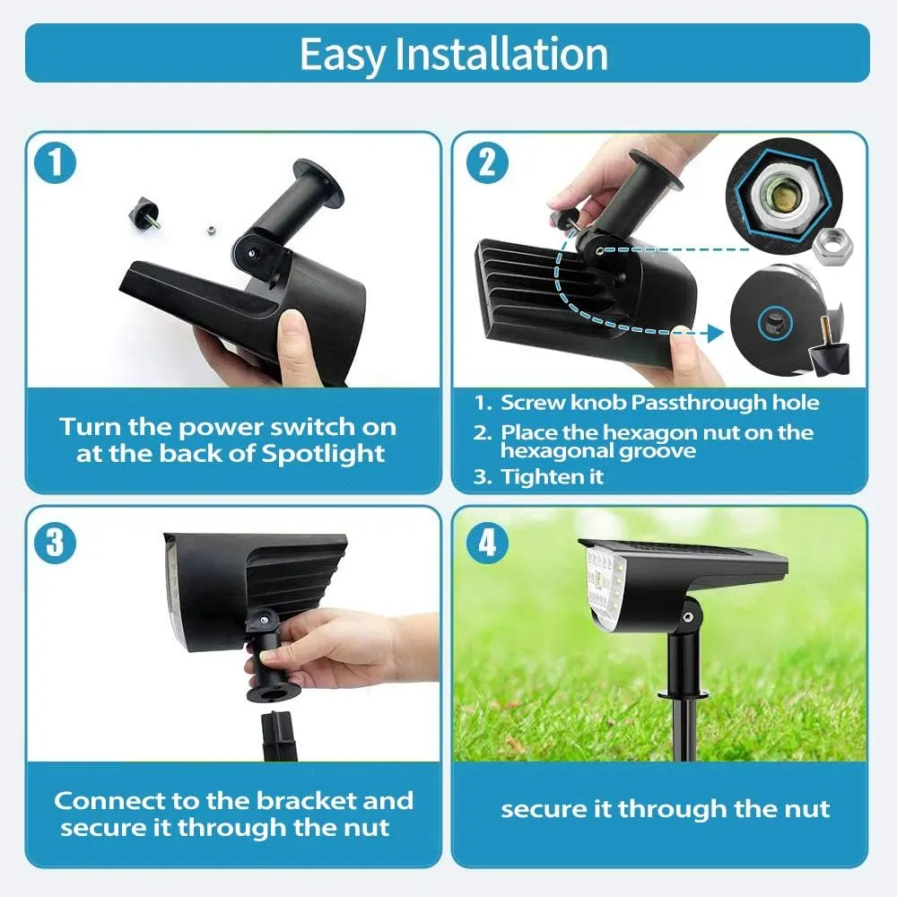 JIOR Solar Landscape SpotLights Outdoor 32 LED IP65 Waterproof Solar Powered Wall Lights 2-in-1 Adjustable Wireless Lights for Garden Yard Driveway Walkway Pool Patio 4 Pack (Warm White)