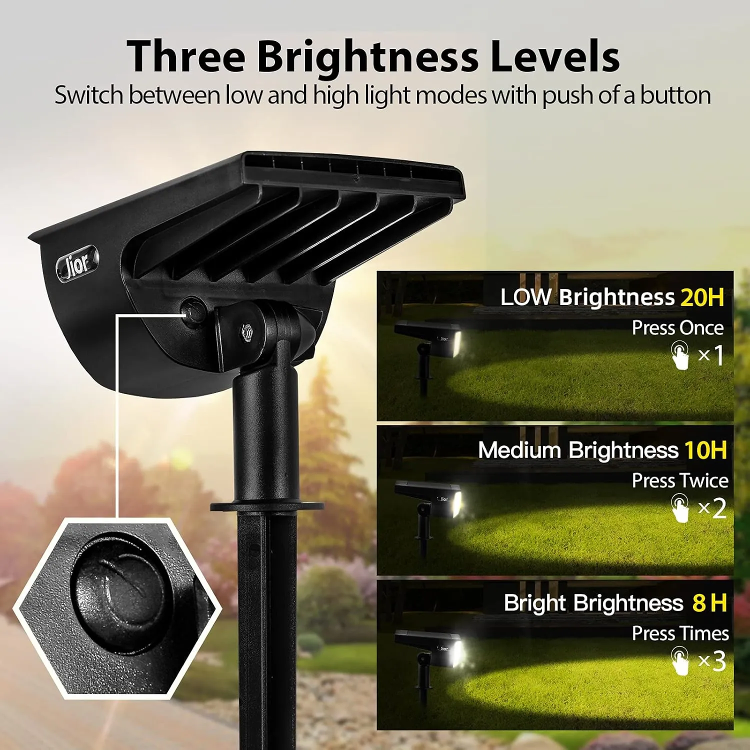 Jior Solar Outdoor Lights,32 LEDs Landscape Spotlights IP65 Waterproof Solar Powered Outdoor Lights,2-in-1 Adjustable Solar Wall Lights for Garden Yard Driveway Walkway Pool Patio (Cold White-2 Pack)