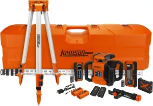 Johnson Level & Tool JRT300-RDHV-S Self-Leveling Red Dual Slope Rotary Laser System, 4,000FT Range, Lithium Ion Batteries, Magnetic Target, Laser Detector, Remote Control, Tripod and 13 FT Grade Rod