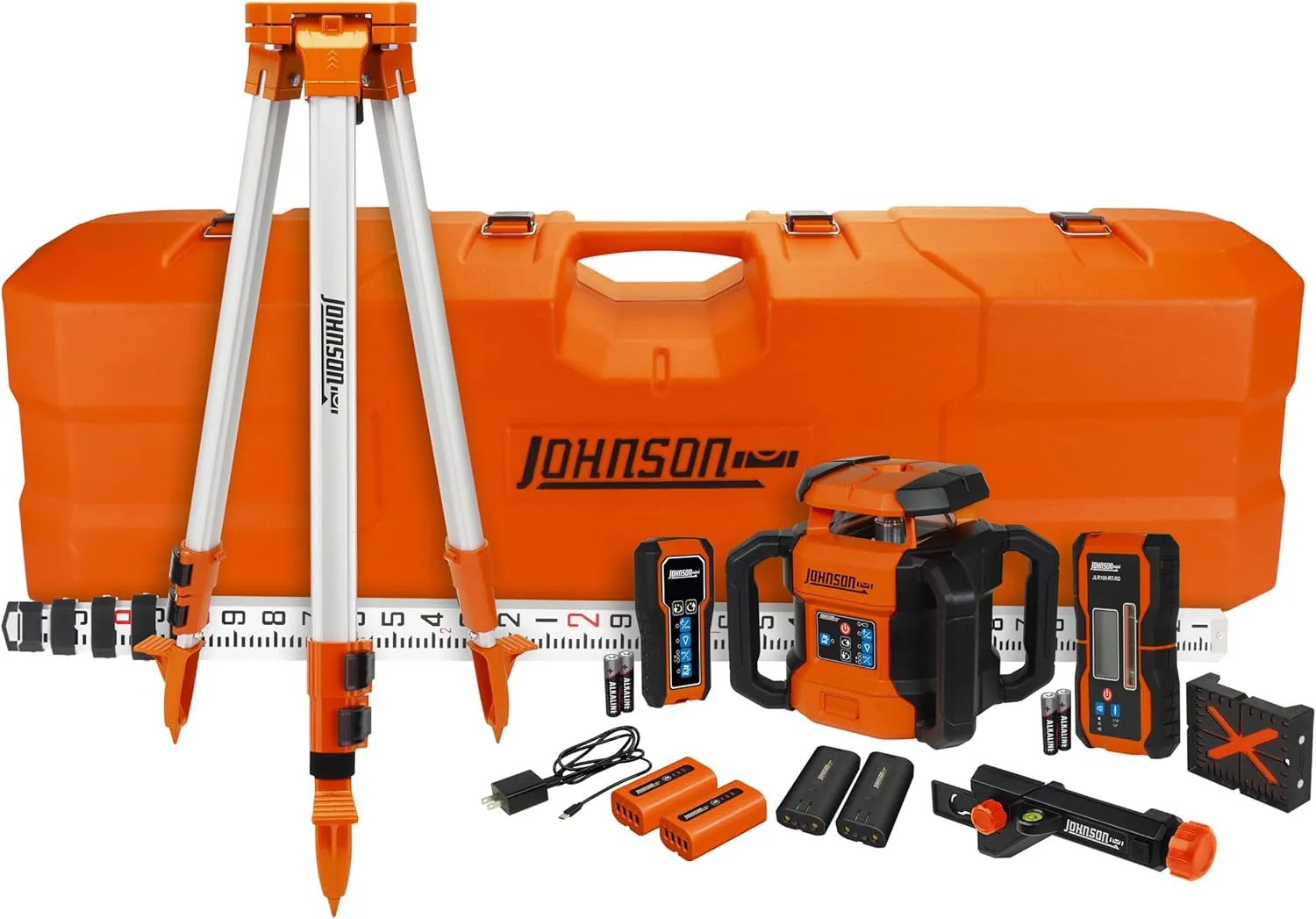 Johnson Level & Tool JRT300-RDHV-S Self-Leveling Red Dual Slope Rotary Laser System, 4,000FT Range, Lithium Ion Batteries, Magnetic Target, Laser Detector, Remote Control, Tripod and 13 FT Grade Rod