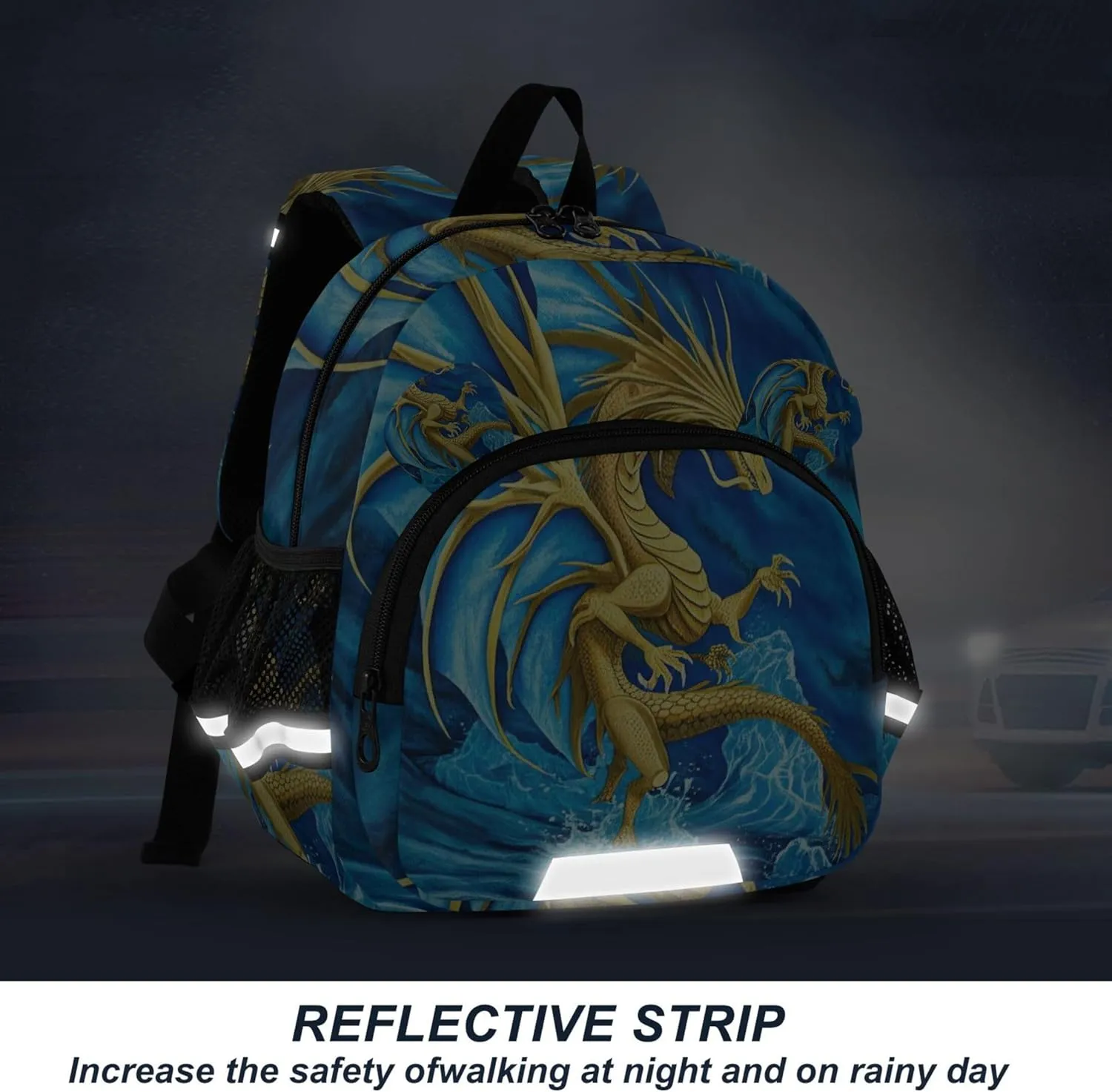 Joisal Cute Toddler Backpack for Kids Shoulder Dragon Pterosaur Water Blue Preschool Kindergarten Bookbag M 10L