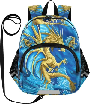 Joisal Cute Toddler Backpack for Kids Shoulder Dragon Pterosaur Water Blue Preschool Kindergarten Bookbag M 10L
