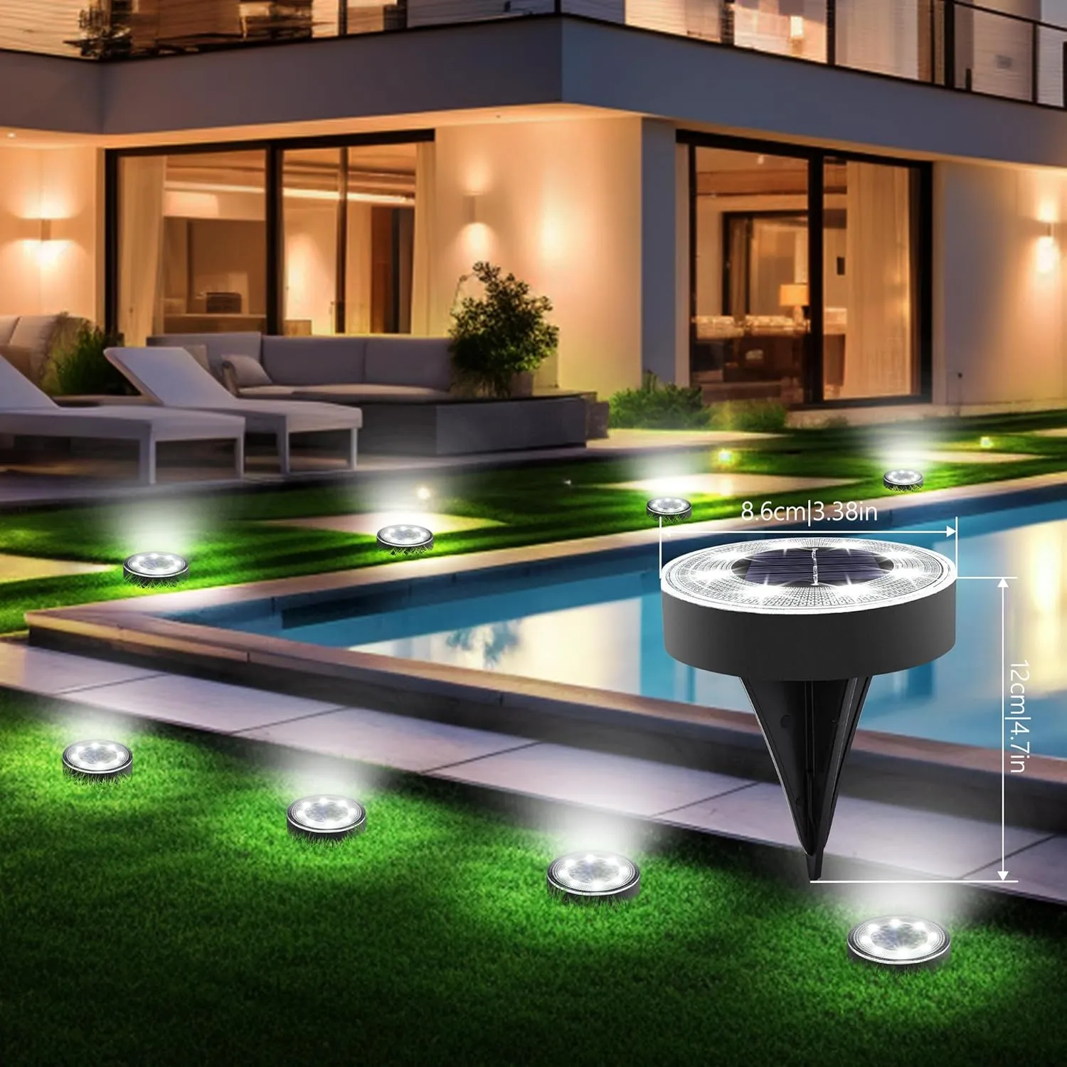 Joomer Solar Ground Lights, 16 Pack 8 LED Solar Lights Outdoor IP68 Waterproof Disc Light In-Ground Landscape Lighting Outdoor for Patio Pathway Lawn Yard Driveway Walkway (White)