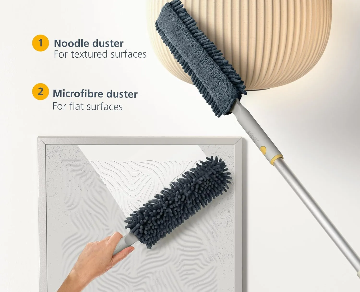 Joseph Joseph CleanTech 3-in-1 Microfiber Machine Washable Dual Sided Duster with Storage Sheath and Duster Head Cleaning Tool