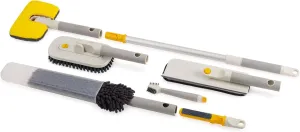 Joseph Joseph CleanTech 6-Piece Cleaning Set with Extension Handle, Includes: Glass Cleaner w/Squeegee, Tile Scrubber, Grout Brush, Surface Cleaner and Duster with Telescopic Pole for Ceiling Fan