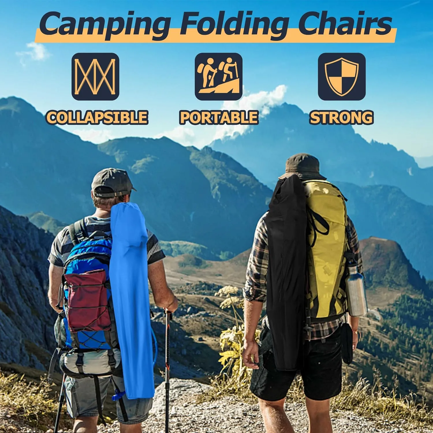 Joyfair Portable Camping Chair, Outdoor Lawn Folding Chairs for Adults, Heavy Duty Large Foldable Chairs for Beach, Fishing, Tailgating Outdoor Sport, 2 Cup Holders & Carry Bag