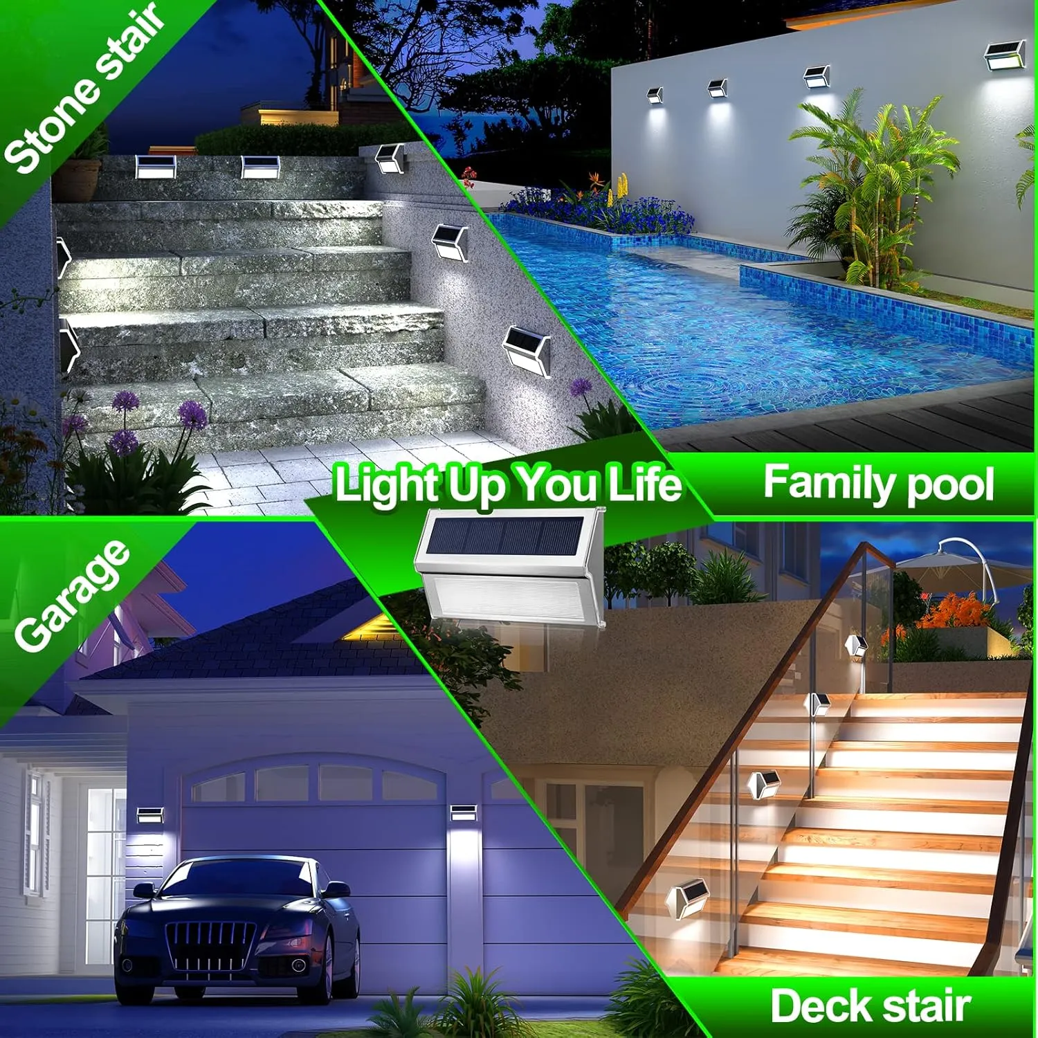 JSOT Solar Fence Lights Outside 6 Pack Solar Outdoor Lights Waterproof with 9 LED Step Light for Garden Backyard Patio Yard Wall Stair Pool Post Lamp Lighting, Cool White Light