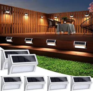 JSOT Solar Fence Lights Outside 6 Pack Solar Outdoor Lights Waterproof with 9 LED Step Light for Garden Backyard Patio Yard Wall Stair Pool Post Lamp Lighting, Cool White Light