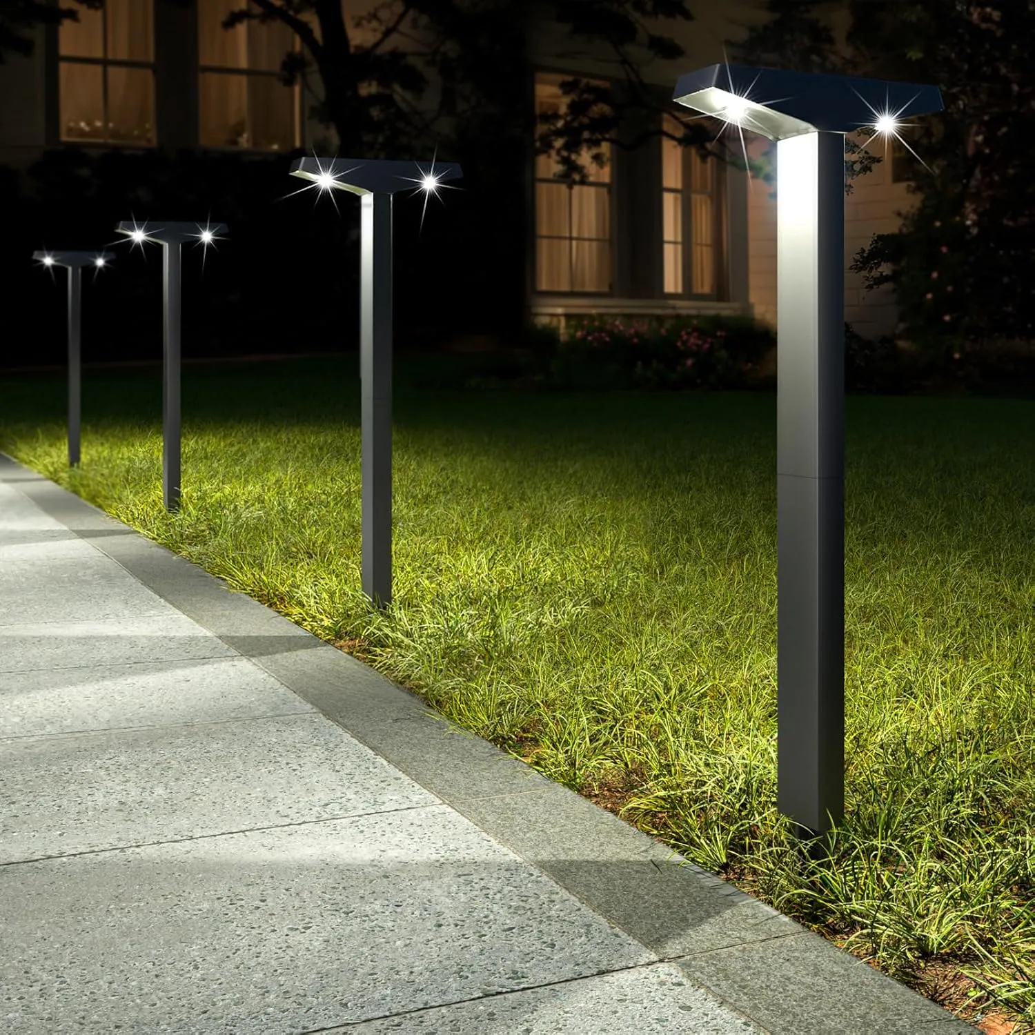 JSOT Solar Lights Outdoor 4 Pack, Solar-Powered Landscape Lighting for Outside, Perfect IP65 Waterproof Solar Pathway Lights for Backyard, Lawn, Driveway, Walkway, Garden Decorative. (Cool White)