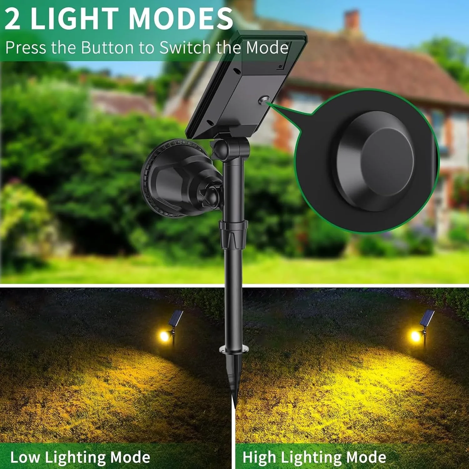 JSOT Solar Spot Lights Outdoor Waterproof, Outdoor Landscape Spotlights Flood Light for Pathway Path Driveway Backyard Decor 600 Lumen 18 LED Beads 2 Lighting Options(Warm White 2 Pack)